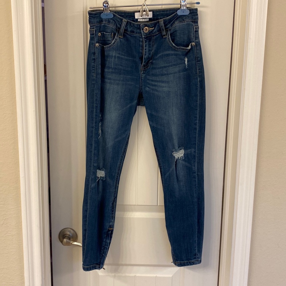 Pistola ankle zip distressed skinny jeans